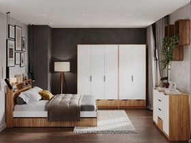 Модульная спальня Ивис (дуб крафт золотой/белый) в Усть-Тарке - ust-tarka.mebel-nsk.ru | фото