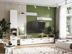 Модульная стенка Санса (дуб сонома/белый) в Усть-Тарке - ust-tarka.mebel-nsk.ru | фото