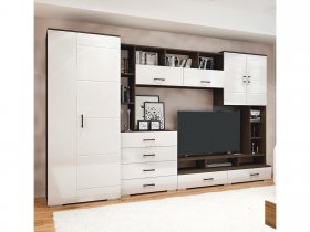 Стенка Коста МДФ (дуб венге/белый глянец) в Усть-Тарке - ust-tarka.mebel-nsk.ru | фото
